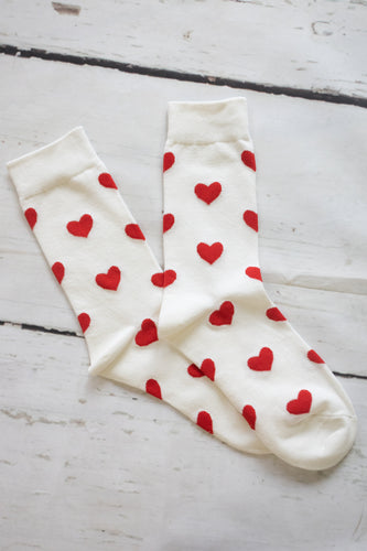 Love Heart Print Socks White