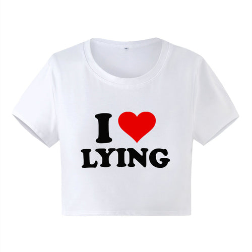 I Love Lying Crop Tee White