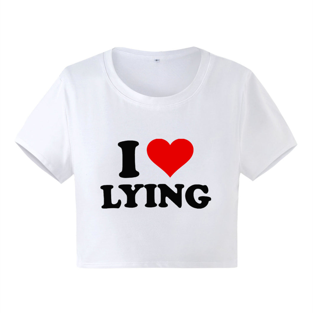 I Love Lying Crop Tee White
