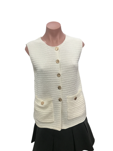 Knit Vest Vintage Print Beige