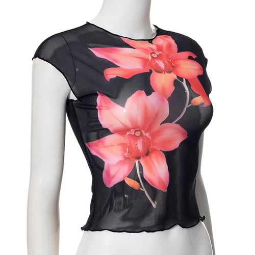 Y2K Flower Mesh Top