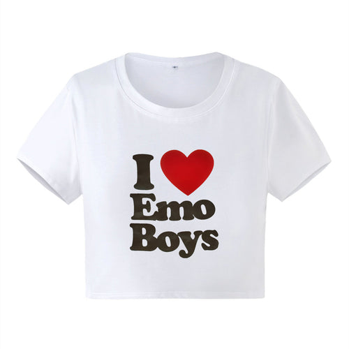 I Love Emo Boys Crop Tee White