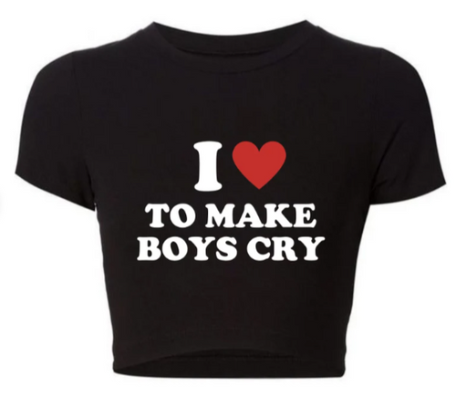 I Love To Make Boys Cry Crop Tee Black