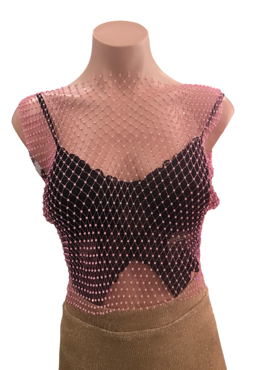 Rhinestone Halter Cover Top - Pink