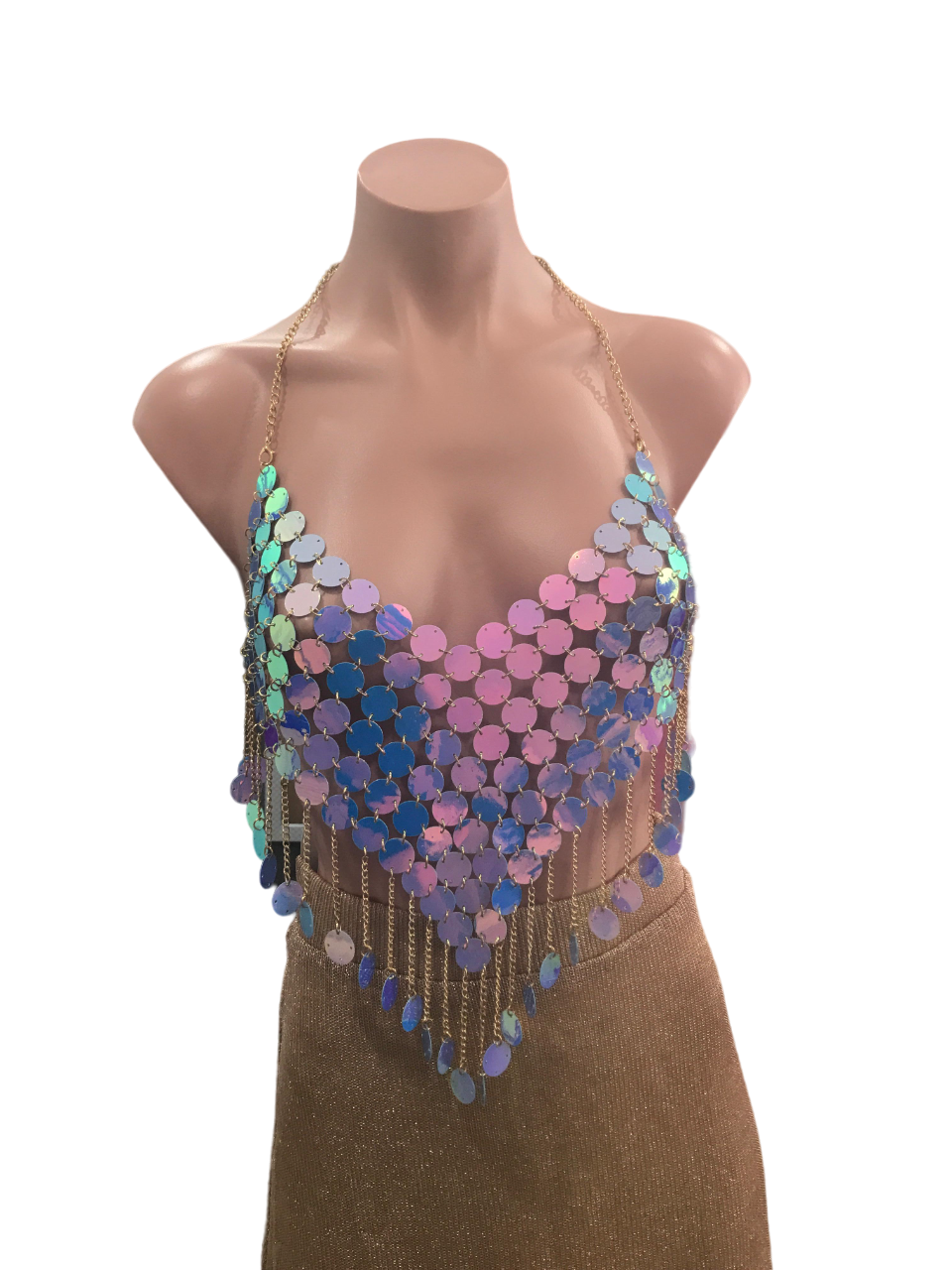 Rhinestone Halter Chain Top - Multicolor