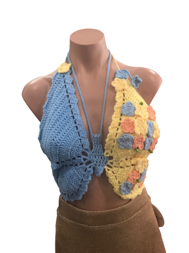 Crochet Butterfly Crop Top - Sunshine Blue
