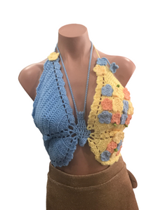 Crochet Butterfly Crop Top - Sunshine Blue