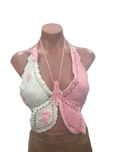 Crochet Butterfly Crop Top - Milky Pink
