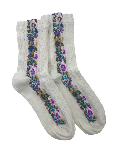 White Vintage Floral Socks
