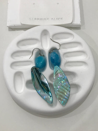 Boho Feather Blue Shell Earring
