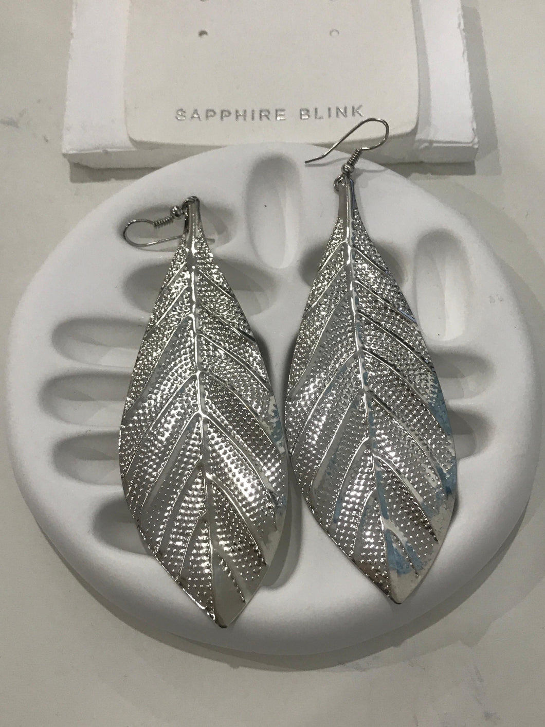 Boho Large Leaf Silver Earring