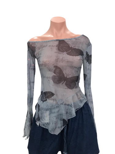 Y2K Butterfly Asymmetric Mesh Top