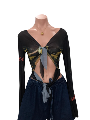 Y2K Butterfly Jyosei Black Mesh Top