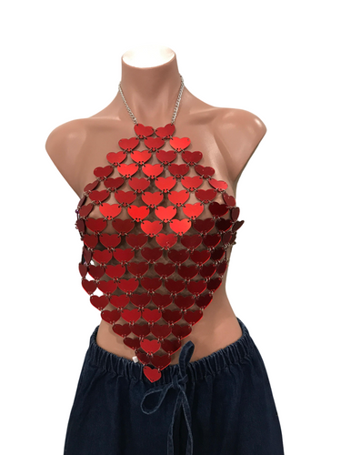 Rhinestone Halter Chain Top - Heart Breaker