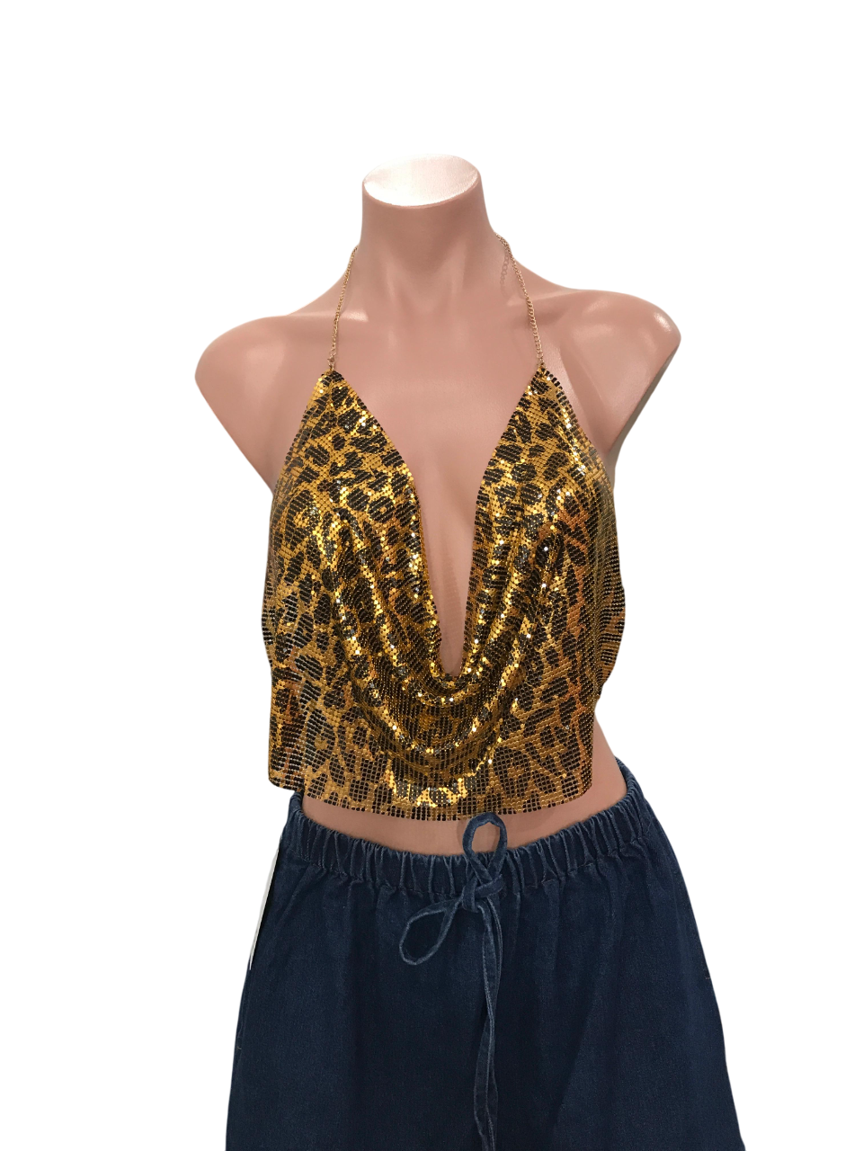 Chain Crop Top - Gold Leopard