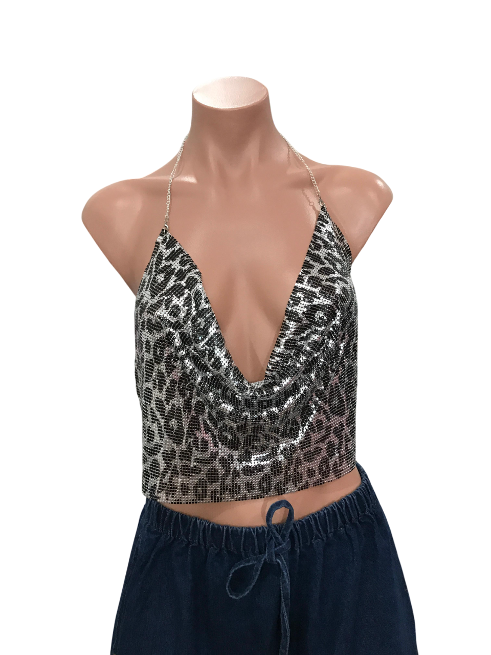 Chain Crop Top - Silver Leopard