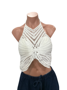 Butterfly Halter Crochet Top - White