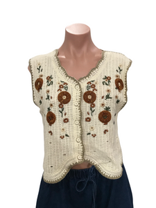 Red Flower Crochet Vest Top