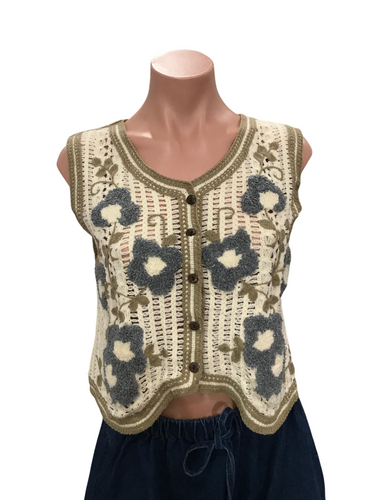 Blue Flower Crochet Vest Top