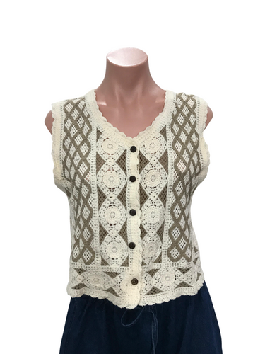 Spiral Crochet Vest Top - Brown
