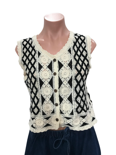 Spiral Crochet Vest Top - Black