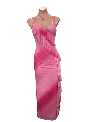 Pink Gradation Ruched Long Dress
