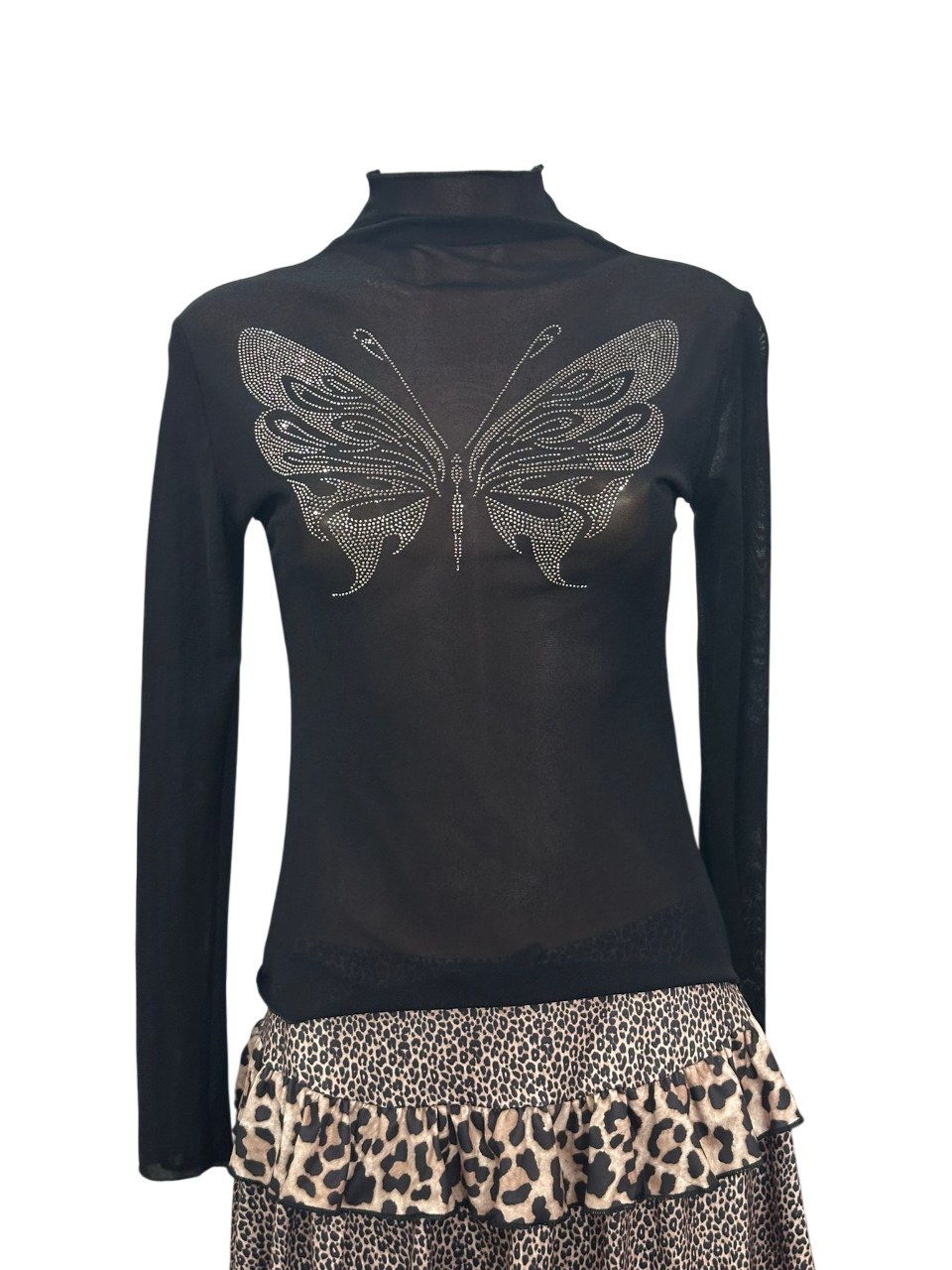 Y2K Glittery Butterfly Mesh Top