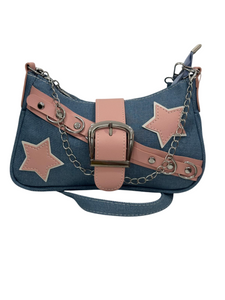 Baby Pink Star on Denim Handbag