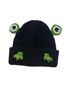 Crocheted Frog Beanie - Black