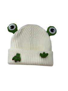 Crocheted Frog Beanie - White