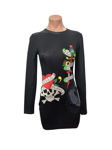 Black Long Sleeve Mesh Dress