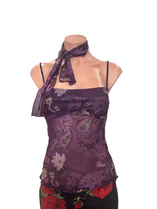 Y2K Neck Scarf Mesh Tank Top - Purple