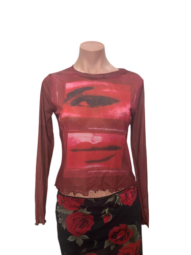 Y2K Red Eye Mesh Top