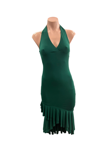 Green Halter Ruffles Midi Dress
