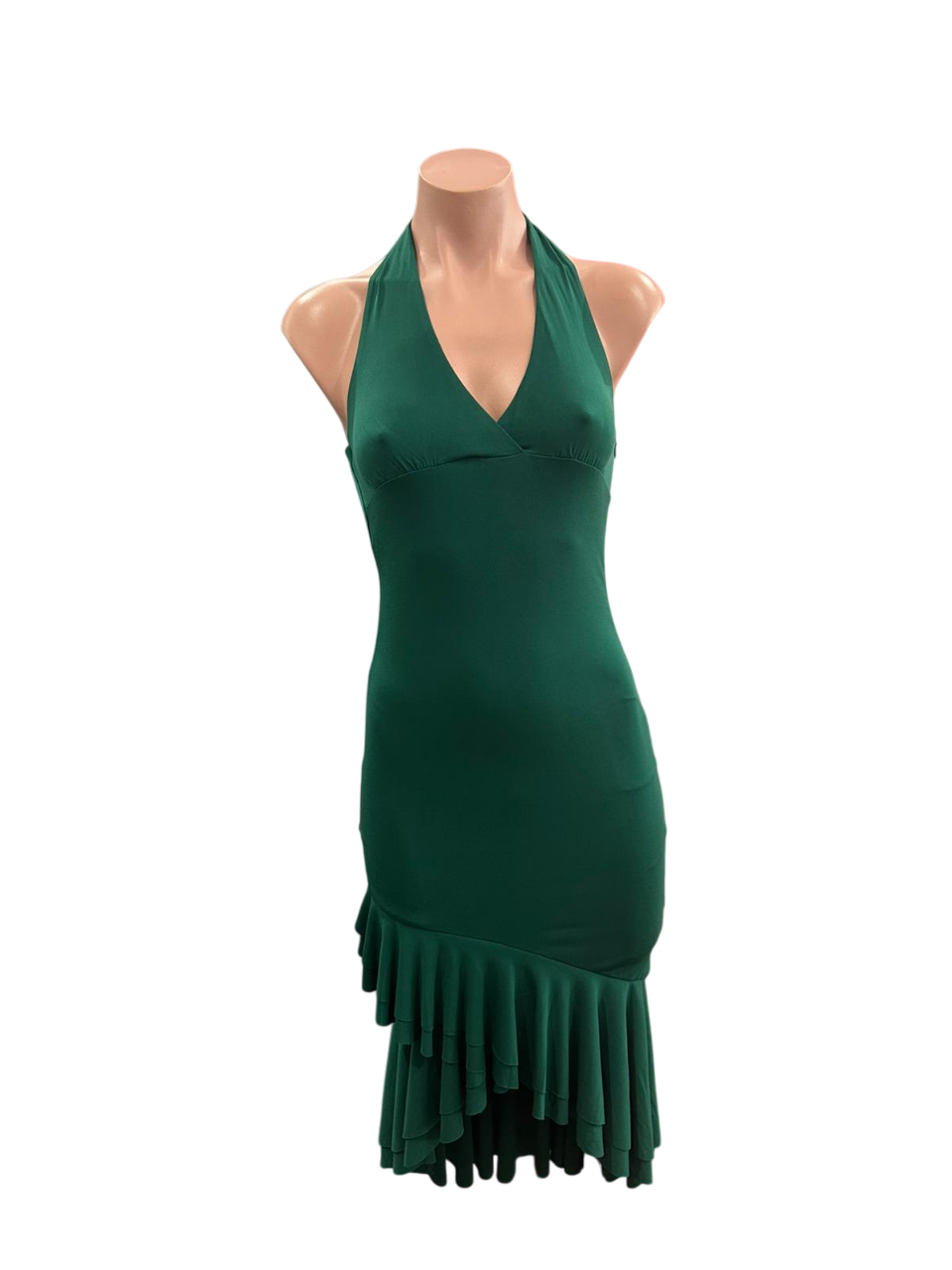 Green Halter Ruffles Midi Dress