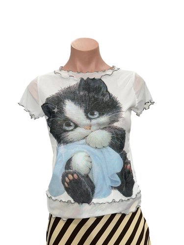 Y2K Kitten Mesh Top