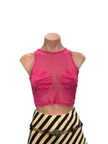 Y2K Hands to Cover Pink Mesh Top
