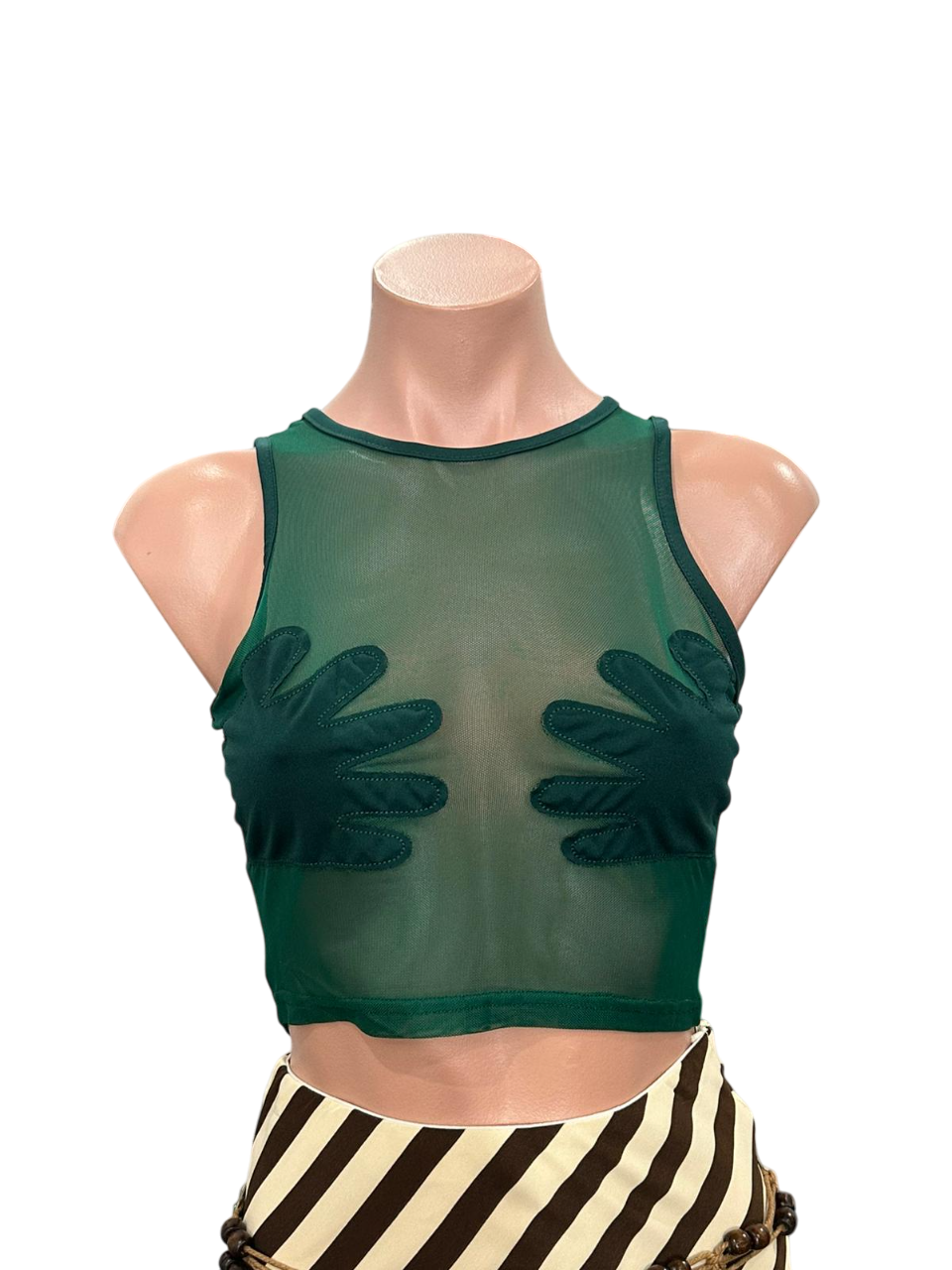 Y2K Hands to Cover Green Mesh Top
