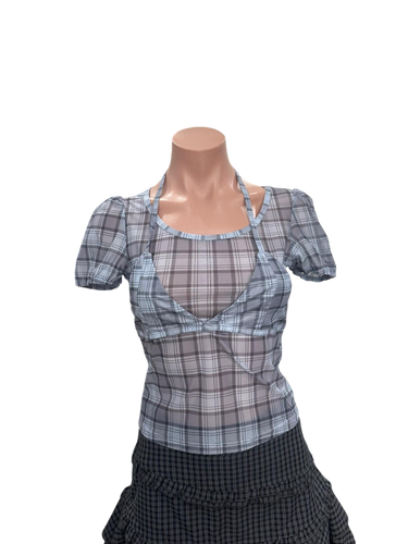 Vintage Plaid Puff Blouse - Bra Top