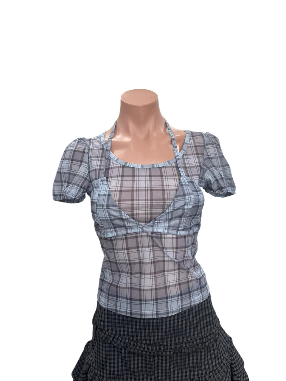 Vintage Plaid Puff Blouse - Bra Top