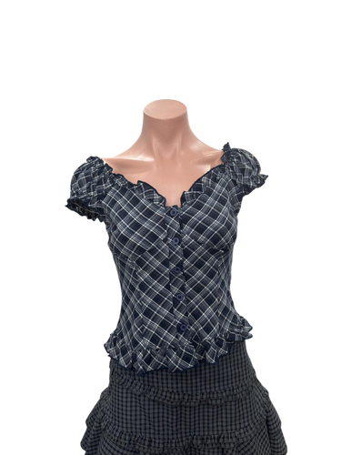 Vintage Plaid Puff Blouse - Sabrina Blue Checker