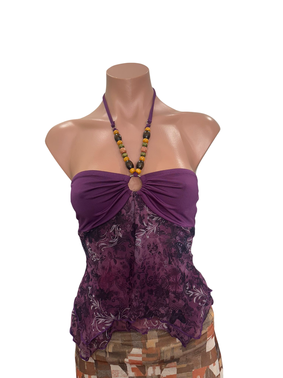 Y2K Halter Buckle Beads Top Purple