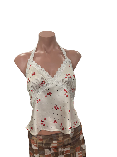 Cherry Halter Satin Top