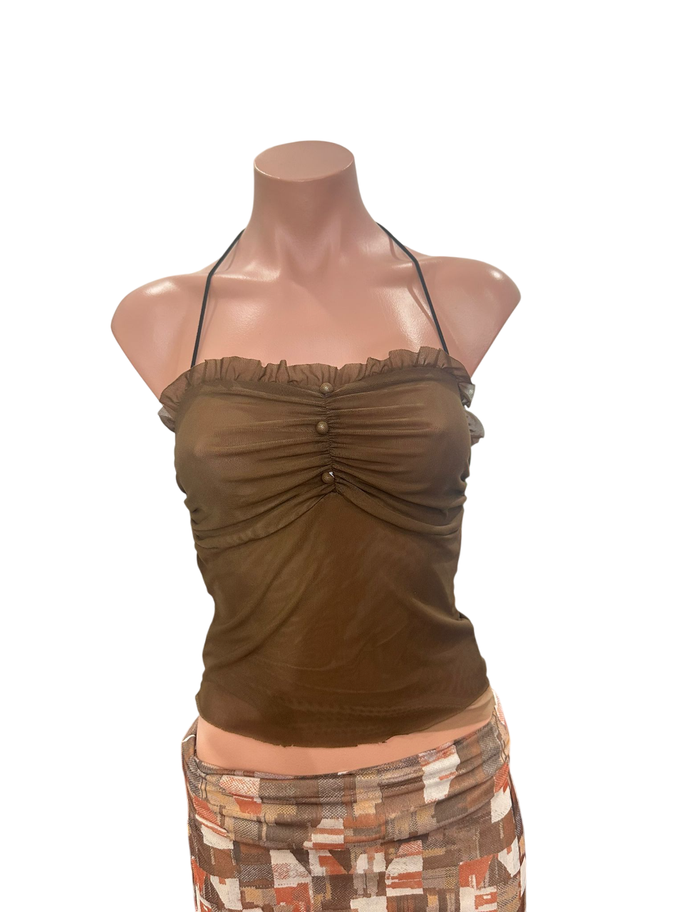 Brown Pearl Mesh Top