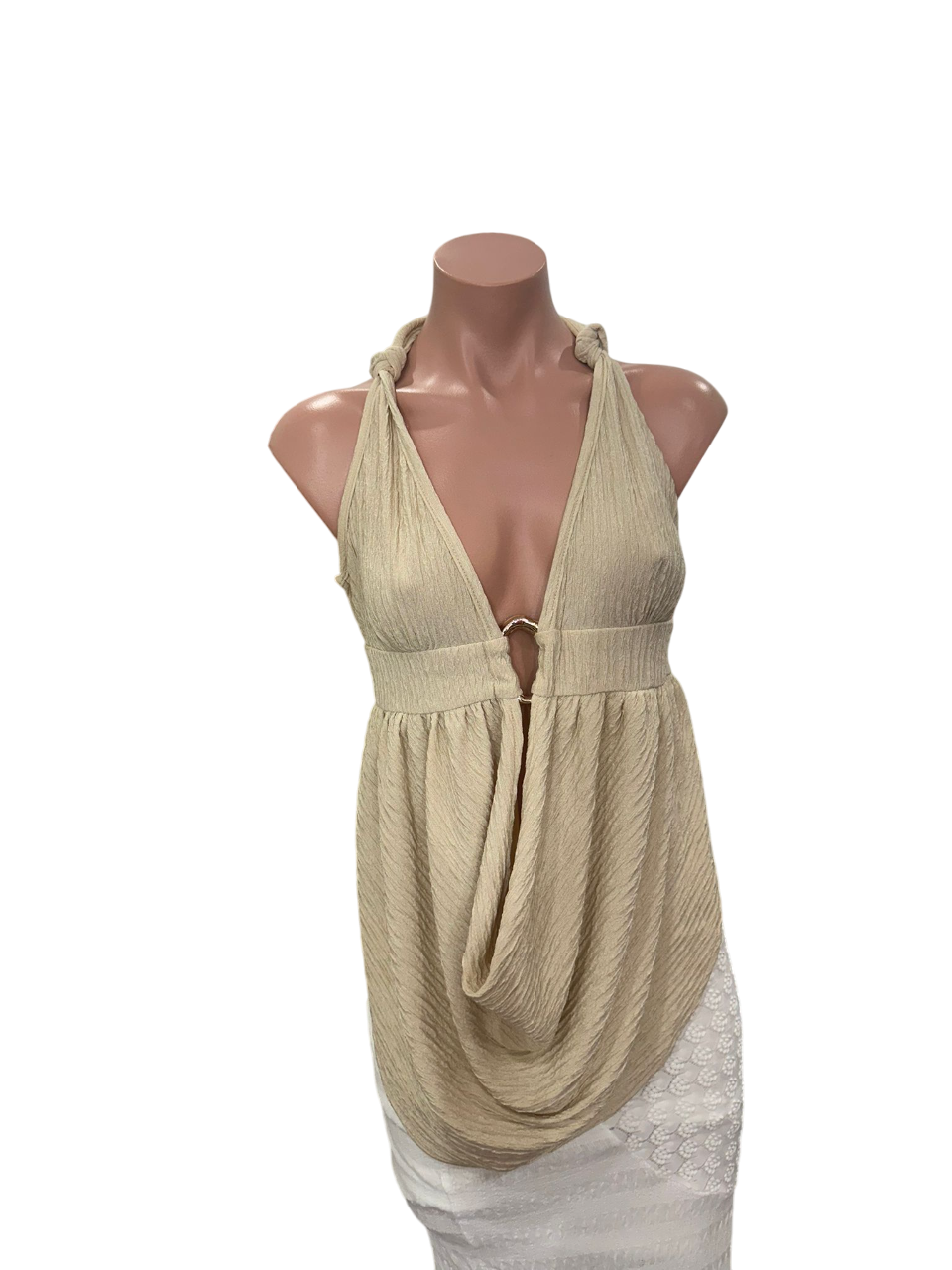 Deep V Beige Top