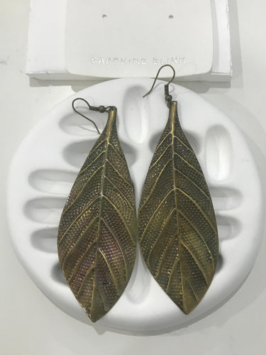 Boho Large Leaf Bronze Earring