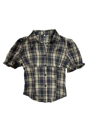 Vintage Plaid Puff Blouse