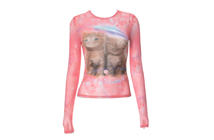 Y2K Cat Mesh Top