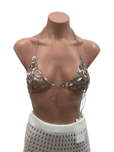 Rhinestone Mesh Chain - Silver