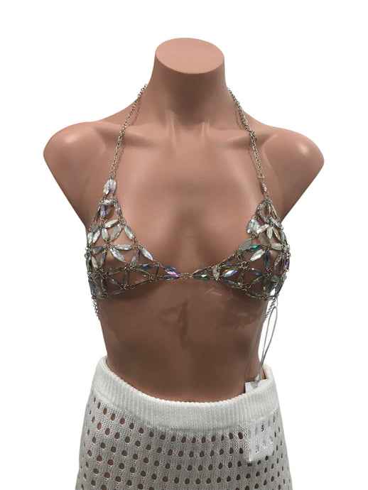 Rhinestone Mesh Chain - Silver